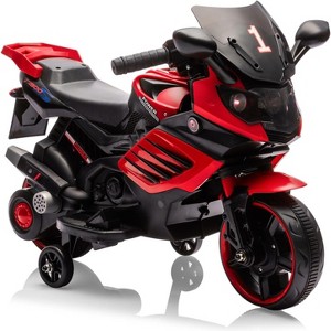 6V Kids Ride-On Motorcycle w/ Training Wheels & Treaded Tires - Working Headlight/Horn/Music, Stable Electric Toddler Bike Gift for Boys/Girls - 1 of 4