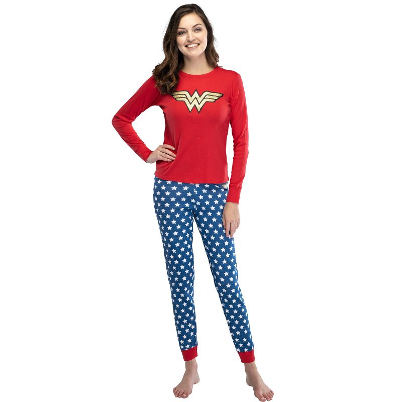 Intimo Womens Wonder Woman Glitter Logo Pajama Set, 1 of 5