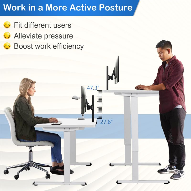 Costway Electric Sit Stand Desk Frame Dual-motor Height-adjustable Standing Desk Base with 3 Memory Positions & Touch Control Panel Home Office, 5 of 10