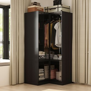 Famapy Black Elegant Corner Wardrobe with Glass Doors and LED Lights - 1 of 4