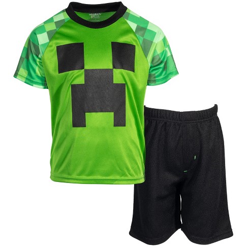 Minecraft Creeper Big Boys Cosplay Graphic T-shirt Mesh Shorts Set
