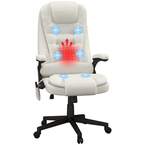 Vinsetto Microfibre Vibration Massage Office Chair, Heated Reclining Computer Chair with Footrest - Cream White