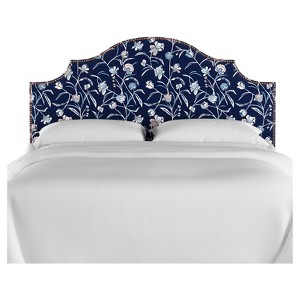Milo Nail Button Notched Headboard - Full - Whisp Floral Navy Blush - Cloth & Co., Whisp Floral Blue Blush