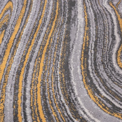 Yellow and Gray Abstract Swirl 5' x 7' Stain-Resistant Synthetic Rug