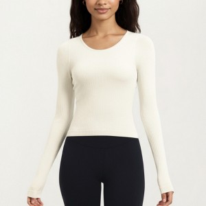 Anna-Kaci Active Women's Ribbed Long Sleeve Fitted Top with Crew Neck and Thumbhole Cuffs - 1 of 4