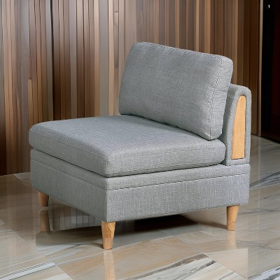 Royal Hampton 37 Inch Modular Armless Sofa Chair, Light Gray Dorris Fabric, Wood