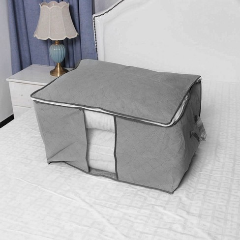 Unique Bargains Foldable Clothes Storage Bins Closet Organizers with Reinforced Handles Blankets Bedding Grey