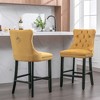 Kumasinova Mid-Century Modern Velvet Bar Stools Set of 2, Solid Wood Counter Stools, Velvet Upholstered Barstools with Button Tufted,Leisure Bar Chair - 2 of 4