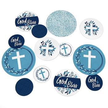 Big Dot of Happiness Blue Elegant Cross - Boy Religious Party Giant Circle Confetti - Party Decorations - Large Confetti 27 Count