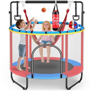 60'' Trampoline for Kids with Basketball Hoop & Safety Net, Swing, Rings, Gymnastic Bar, Indoor/Outdoor Toddler Trampoline, Birthday Gifts - 1 of 4