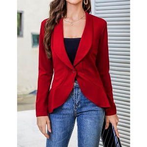 Womens Blazer Long Sleeve Ruffle Hem Casual Office Business Cardigan Suit Jackets - 1 of 4