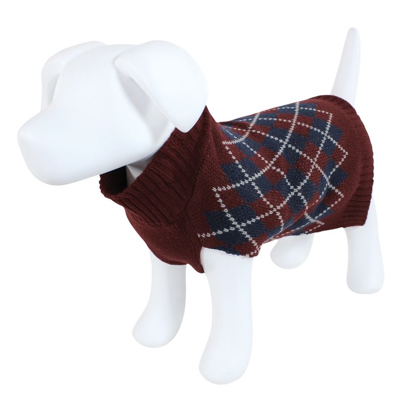 Luvable Friends Dogs and Cats Knit Pet Sweater, Burgundy Argyle, 1 of 6