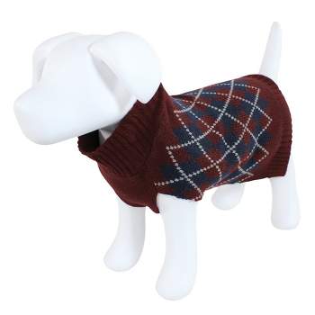 Luvable Friends Dogs and Cats Knit Pet Sweater, Burgundy Argyle
