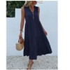 Women's Summer Sleeveless Button Down Cotton Tank Dress Loose A-Line Tiered Tunic Beach Dress - 2 of 4
