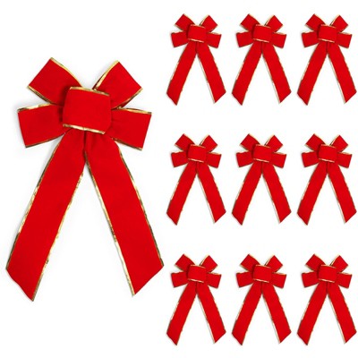 Pack of 10 Christmas Red Velvet Bows 9-inch X 16-inch By Blue Green Novelty