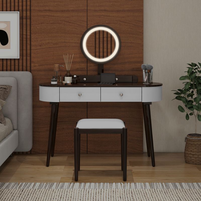 Costway Solid Wood Makeup Vanity Desk Set with LED Lighted Mirror Drawers Cushioned Stool White + Brown/Black + Brown/White + Black/White + Natural, 5 of 11