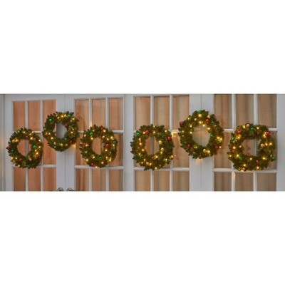 BrylaneHome 18" Pre-Lit Arrow-Tip Wreaths, Set Of 6