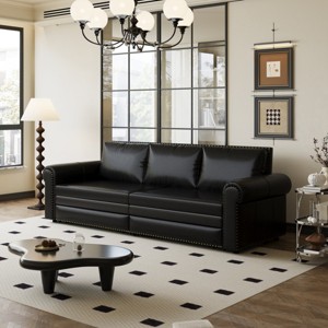 93"Pull Out Sofa Couch Bed Sofa King Size 3 In 1 Convertible Sleeper Sofa Bed Faux Leather Chesterfield Sofa With Nailhead Trim &Rolled Arm-Cuddlewood - 1 of 4