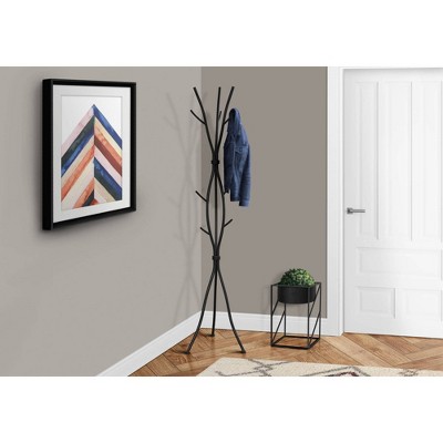 Black Metal Branch-Inspired Freestanding Coat Rack with 8 Hooks