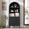 63'' Arched Pantry Storage Cabinet, Farmhouse 5 Tier Bookcase with Adjustable Shelf and 2 Cross Doors, for Kitchen, Living Room, Bedroom - 2 of 4