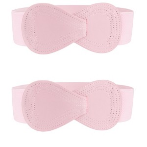 INSPIRE CHIC Women's Interlock 8-shaped Buckle Elastic Faux Leather Stretch Waist Belt 2 Pcs - 1 of 4