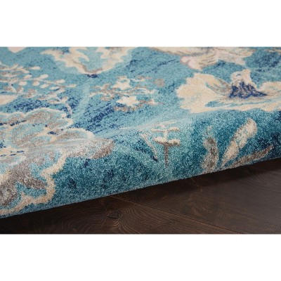 Turquoise Floral Synthetic 6' x 9' Rectangular Area Rug