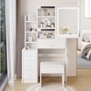 29.2" Small Size Left Bedside Cabinet Vanity Table + Cushioned Stool, Large Sliding, Touch Control, Tri-color Switching, Brightness Adjust LED Mirror - 2 of 4