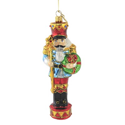 Huras 7.0" Nutcracker Standing On Drum Ornament Christmas Staff Wreath  -  Tree Ornaments