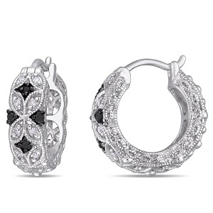 EVERLY JEWELRY | Sterling Silver 1/6 CT TW Black and White Diamond Hoop Earrings Black Rhodium Plated - 1 of 4