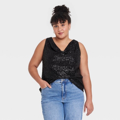 Plus Size Black Sequin Tank Top