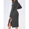 Coolmee Womens Fall Dresses Striped Sweater Dress Casual Long Sleeve V Neck Collared Loose Side Slit Knit Maxi Dress - 2 of 4