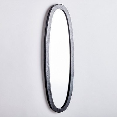 Tall Oval Black Wood Wall Mirror