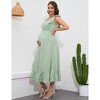 Coolmee Women Summer Maternity Maxi Dress Casual V Neck Ruffle Sleeve Tiered A Line Flowy Long Sundress with Pockets - 4 of 4