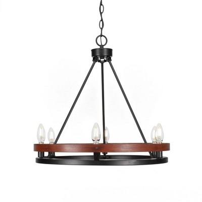 Toltec Lighting Belmont 6 - Light Chandelier in  Matte Black/Wood Grain