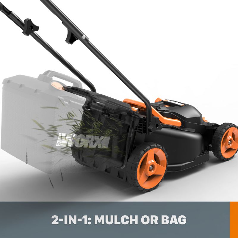 Worx WG779 40V Powershare 14in. Cordless Lawn Mower, Compatible, Bag and Mulch, Intellicut, Compact Storage Batteries and Charger Included, 5 of 11