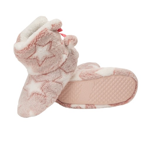 Jessica Simpson Girl' Plush Star Bootie Slippers - Pink/Extra Large