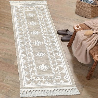 Washable Runner Rug  Boho Tassel Non Slip Soft Stain Resistant Carpet for Hallway Kitchen Laundry