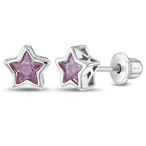 Girls' CZ Bezel Star Screw Back Sterling Silver Earrings - In Season Jewelry - 1 of 4