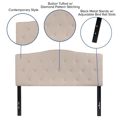 Beige Tufted Upholstered Full Headboard with Metal Legs