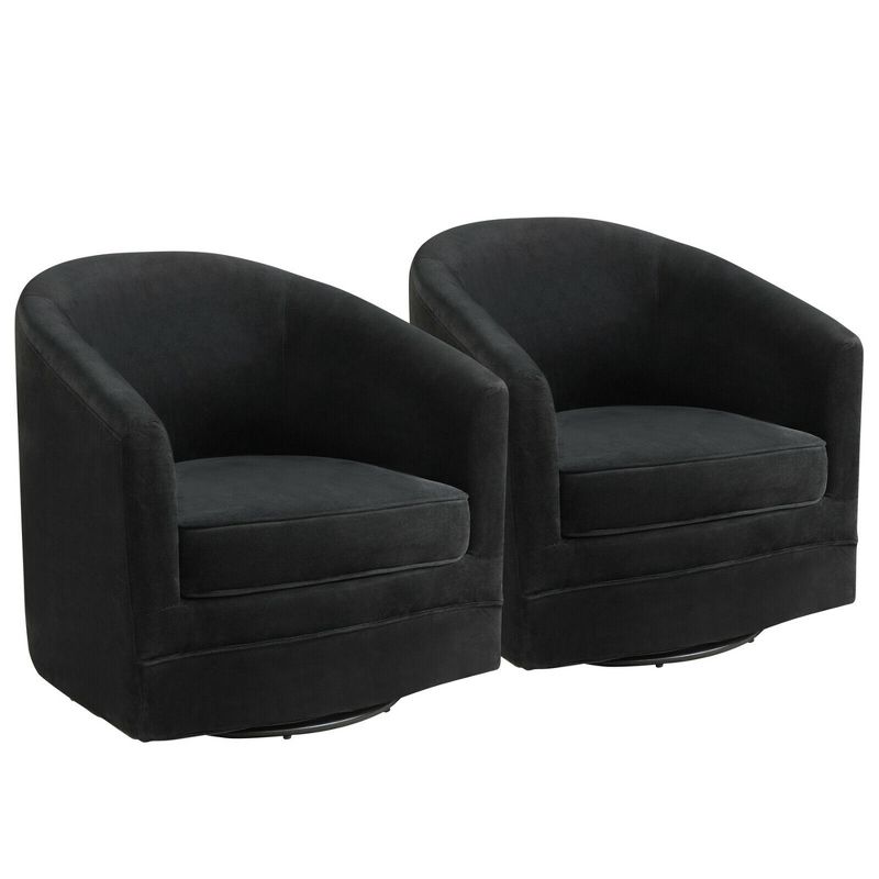 Costway Set of 2 Modern Swivel Barrel Chair Velvet Accent Chair with Metal Base, 1 of 13