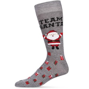 Memoi Men's Team Santa and Gifts Holiday Novelty Crew Sock Med Gray Heather 10-13 - 1 of 3