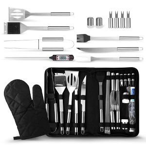 Cheer Collection 28-Piece Stainless Steel BBQ Grilling Utensil Set with Protective Storage Case - 1 of 4