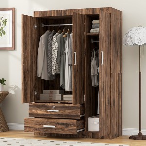 Whisen Wooden Wardrobe Cabinet, Farmhouse Clothing Armoire