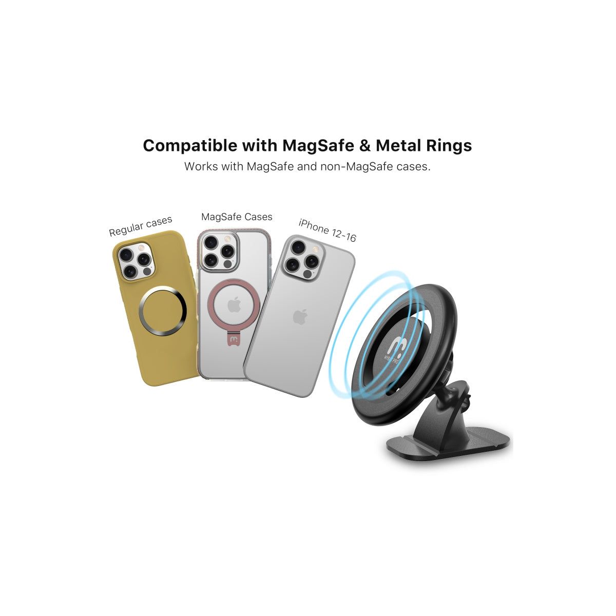 MyBat Pro 3-in-1 Magnetic Car Mount – Hands-Free Phone Holder for Car - Black - thumbnail 2