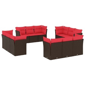 vidaXL 12 Piece Patio Sofa Set with Cushions Brown Poly Rattan - 1 of 4