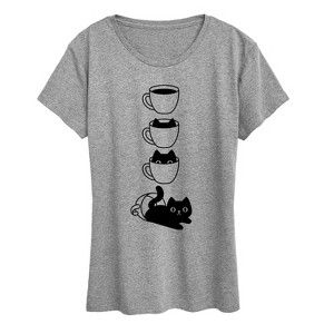 Women's - Instant Message - Cat Coffee Cup Short Sleeve Graphic T-Shirt - 1 of 4