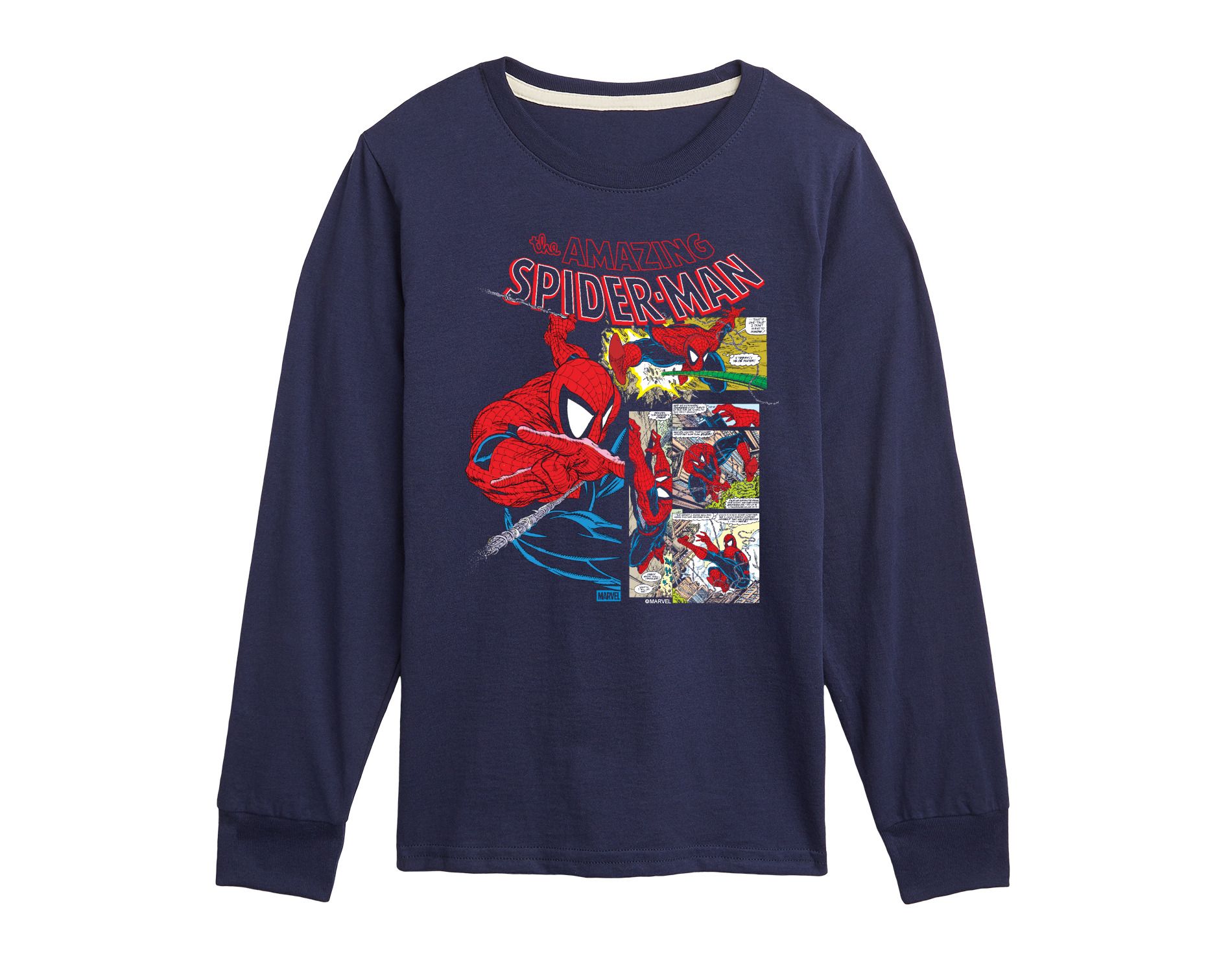 Boys' Marvel Spider-Man Comic Panel- Youth Long Sleeve Graphic T-Shirt Long Sleeve Graphic T-Shirt - Navy - Small