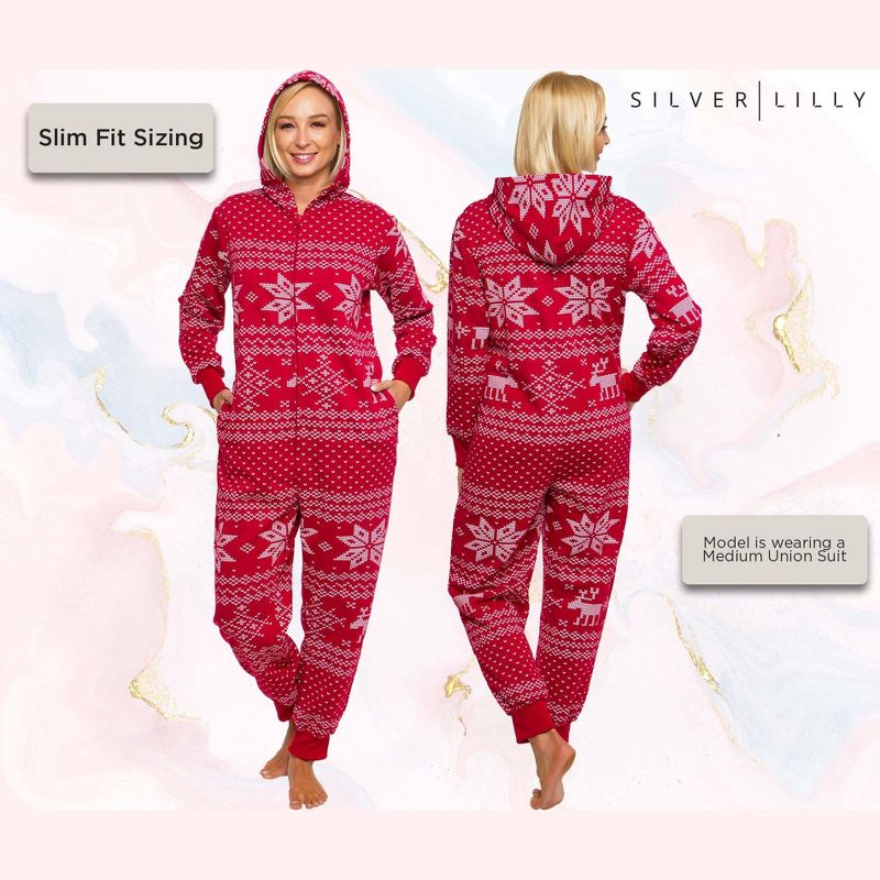 Silver Lilly - Holiday Fair Isle Slim Fit Women's Novelty Union Suit, 4 of 8