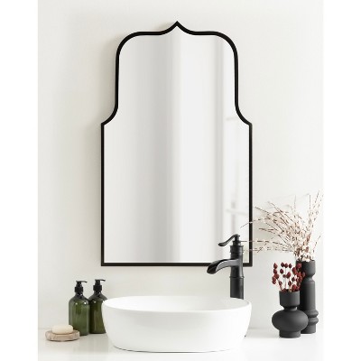 Gezella 22"x36" Black Scalloped Arched Wall Mirror