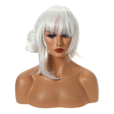 Unique Bargains Women's Short Hair Wigs 12" with Wig Cap White